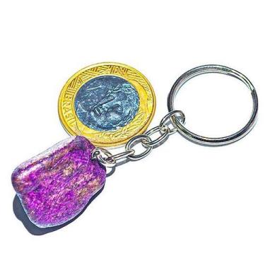 Imagem de Kit com 03 Chaveiros de Pedra Purpurita Rolada Natural com Corrente Pr