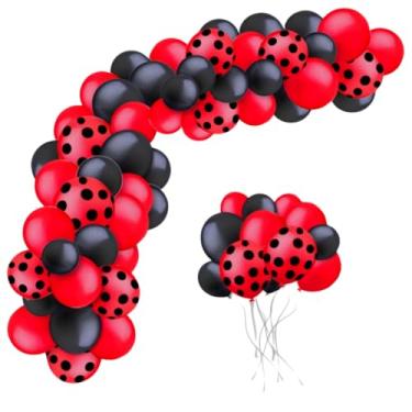 Imagem de Kit de Balões Bexigas Lady Joaninha Vermelho e Preto Decoração De Aniversário para Festa Arco de Balões Bolas Balão Bexiga Arco Orgânico - Fácil de Montar