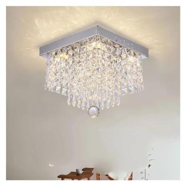 Imagem de Moderno quadrado LED cristal luz de teto para sala de estar quarto varanda corredor entrada elegante lustre luminária com design simples