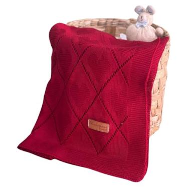 Imagem de Manta Bebe Menina Tricô Cobertor Bebê Menino Antialérgico Premium (Vermelho)