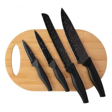 Imagem de Conjunto de 4 Facas de Inox Com Tábua de Carne 4 Facas Em Aço Inox Corte Com Precisão Ideal para Churrasco Cortes de precisão Qualidade Durabilidade E Design Moderno