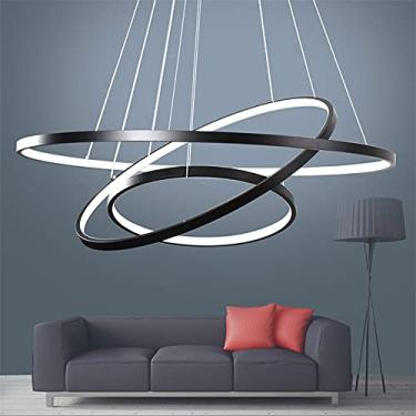 Imagem de Lustre, Lustre 3 Anéis Lustre de Liga de Alumínio Luzes Pendentes Luzes Penduradas Regulável com Controle Remoto Altura Ajustável Aplicar para Restaurante Escritório Corredor 20+40+60CM 76W