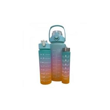 Imagem de Kit 3 Garrafas de Água Motivacionais Squeeze Galão 2L Antivazamento para Academia, Hidratação Diária, Tie Dye 3DGarrafa de água tripla - Com Apoio de Celular - 2000ml x 900ml x 300ml (Feminino)