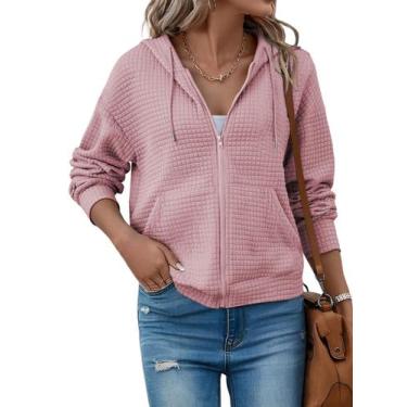 Imagem de Moletom com capuz SHEWIN Oversize Waffle Knit rosa para mulheres