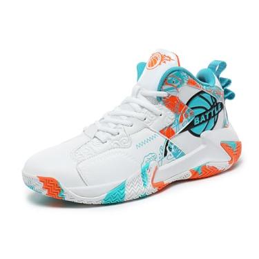 Imagem de Novetra Tênis de basquete masculino cano alto com bico redondo couro e sola grossa cadarço(Blue,37 BR)