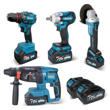 Imagem de Brushless Parafusadeira Furadeira e Parafusadeira Chave de Impacto Esmerilhadeira Lixadeira Furadeira de Impacto 110V 220V Kit de Ferramentas Completa 4 em 1 Kit Multiferramenta 2 Bateria 21v (GN448)