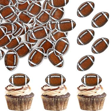 Imagem de Rsstarxi Pacote Com 48 Toppers Comestíveis Para Cupcakes De Futebol Americano, Decorações Comestíveis Para Cupcakes De Rúgbi, Palitos Para Cupcakes De Bola Esportiva Para Decorações De Bolo De Anive