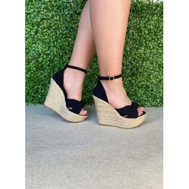 Imagem de Sandália Anabela Feminina Plataforma Salto Alto Confortável com Laço P