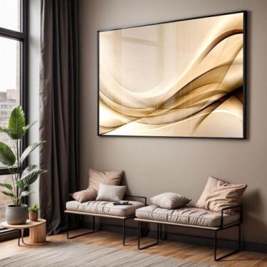 Imagem de Quadro com Moldura e Acrilico Cristal Vidro Sala Quarto Abstrato Doura
