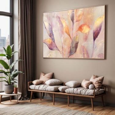Imagem de Quadro com Moldura e Acrilico Cristal Vidro Sala Quarto Folhas Arte Fl