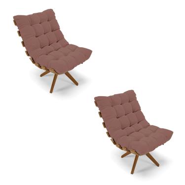 Imagem de Poltrona Giratoria Costela Kit 2 Veludo Rosê Base de Madeira MA30 M11 - D'Rossi