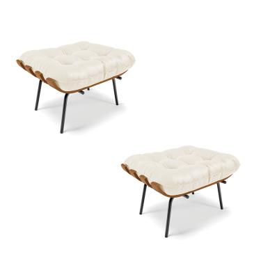 Imagem de Kit 02 Puffs Costela Corino Bege Base Metálica Preto - D'Rossi