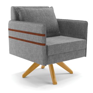 Imagem de Poltrona Giratória Mari Linho Grafite A26 com Tira Corano Nozes Base de Madeira MA30 - D'Rossi