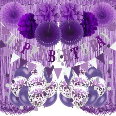 Imagem de Decorações de festa Recosis Purple Feliz Aniversário com banner