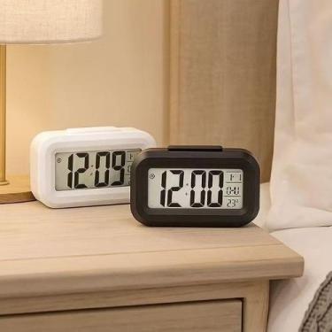 Imagem de Mini Relógio Digital Despertador Cabeçeira Moderno Mostra Data Tempera