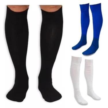 Imagem de Kit Meião Futebol Juvenil 28 ao 34 Preto Branco Azul Confortável Duráv