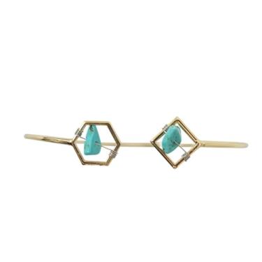 Imagem de Cristiani Collezione Pulseira hexagonal geométrica com pedra turquesa sintética, metal de latão dourado, joia moderna estilo boho