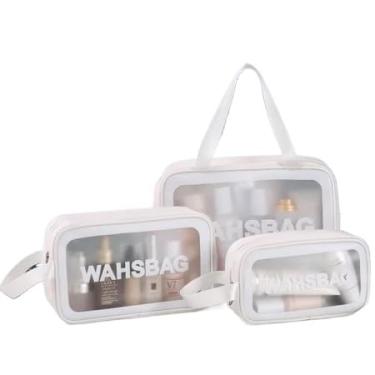 Imagem de Necessaire Viagem, Kit 3 Necessaire Bolsa Portátil Transparente para Viagem Cosméticos Produtos de Higiene Pessoal(BRANCO/B32418)