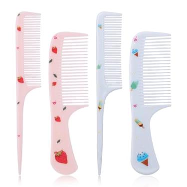 Imagem de 4 Peças Conjunto Pentes Cabelo Fofos, Morango Gelado Pente Infantil Bebés Pentes Dentes Finos e Rabo Rato Escova Pequena Plástico para Mulheres Meninas Crianças Todos Os Tipos Cabelo