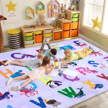 Imagem de Truqual Tapete de sala de aula, alfabeto colorido, para sala de jogos, lavável à máquina, para quarto de crianças