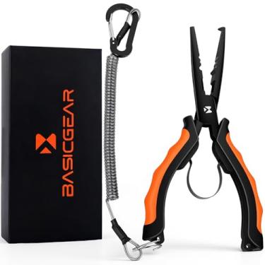 Imagem de BasicGear Alicate de pesca resistente - cabeça de aço carbono S45C de 7 polegadas com revestimento de teflon, mola externa e cordão de aço
