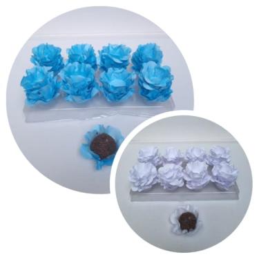 Imagem de Forminhas para Doces, 80 Peças Decorativas em Formato de Flor para Festas, Casamentos e Aniversários (Branco e Azul Claro)