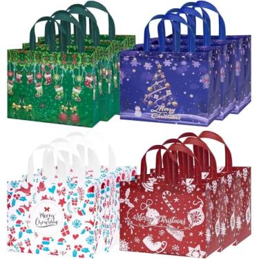 Imagem de ENFANTRY Sacos de presente de Natal com alças, pacote com 12 sacolas grandes não tecidas, 32 x 24,5 x 17,5 cm, multicoloridas