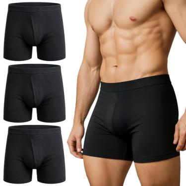 Imagem de AMiNA Cueca boxer masculina reutilizável para incontinência com fenda frontal, Preto, G