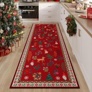 Imagem de Rugcomf Tapete de Natal 5 x 15 – Tapete vermelho de Papai Noel, lavável na máquina, antiderrapante, tapete de férias de pilha baixa para cozinha, corredor, entrada, lavanderia, quarto, banheiro