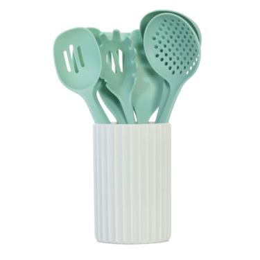 Imagem de Glad Conjunto de utensílios de cozinha, 8 peças – Utensílios de cozinha antiaderentes com suporte de utensílio – Colher, concha, escumadeira, espaguete e conjunto de espátula espátula – Pode ser