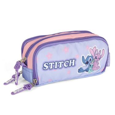 Imagem de Estojo Stitch 3 Repartições Juvenil Disney Escolar Roxo