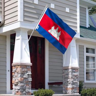 Imagem de Bandeira do Camboja Fly in Breeze 9,5 x 1,5 m - Cor vívida e à prova de desbotamento - Cabeçalho de lona e costura dupla - Bandeiras Kampuchea Poliéster com ilhós de latão 9,5 x 1,5 m