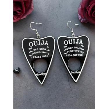 Imagem de Brincos pendentes de planchette de ouija preto com glitter em resina gótica para mulheres