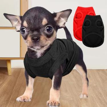 Imagem de Regata para cães - Camisa de cor sólida para cães pequenos e médios (preto vermelho P)