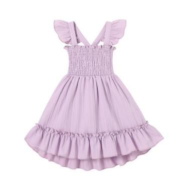 Imagem de Vestido infantil YOUNGER TREE com babados sem mangas roxo 2-3T