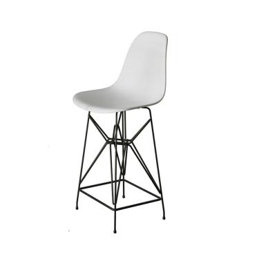 Imagem de Banqueta Bistrô Alta Eames Eiffel Branca Base Ferro Preto