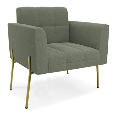 Imagem de Poltrona Sala de Estar Pé de Ferro Dourado Elisa Bouclê Verde Pistache D03 - D'Rossi