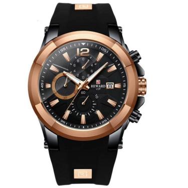 Imagem de Relógio Masculino Silicone A Prova D´agua Esportivo Quartzo Preto Dourado