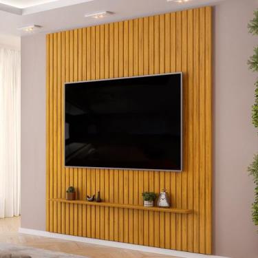 Imagem de Painel Ripado Para TV 75 Pol Sala Quarto 250x240cm Lexa D05 Cedro - Ly