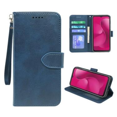 Imagem de YAJOJO Capa carteira T-Mobile Revvl 8 com porta-cartão, capa protetora de couro PU premium para T-Mobile Revvl 8, [suporte] [alça de pulso] [fecho magnético], azul