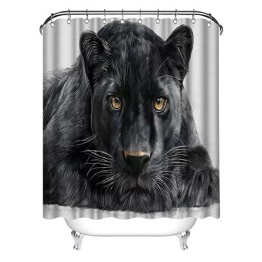Imagem de Artmyharbor Cortina de chuveiro Black Panther Wildlife, cortina decorativa de banheiro com design animal