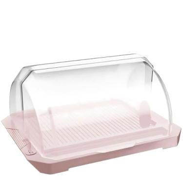 Imagem de Porta Pão Bolo De Plastico Com Tampa Retrátil Transparente Retangular e Porta Faca 38x18cm -(Rosa)