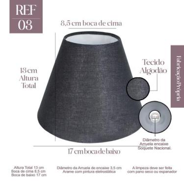 Imagem de Cupula Abajur Pequeno Tecido Algodao Bege, Preto e Branco 13 cm x 8,5 