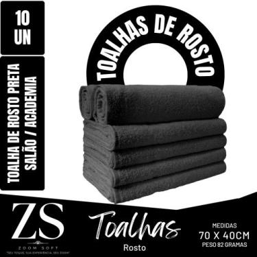Imagem de Kit C/ 10 Toalha De Rosto Preta - 70x40cm - Profissional - 82g - Cabel