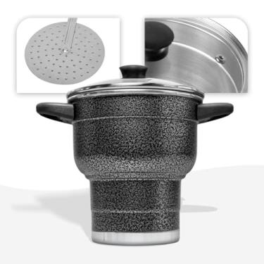 Imagem de Cuscuzeira 16 Granitta Cuscuzeiro Craquelado Tampa de Vidro Com Válvula de Vapor Inox Resistente Revestimento Externo