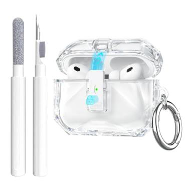 Imagem de Aircawin Capa transparente para Airpods Pro 3, design de diamante fofo para Airpods Pro 3ª geração 2025, trava segura e pop-up automático, capa de TPU macio não amarela à prova de choque com mosquetão