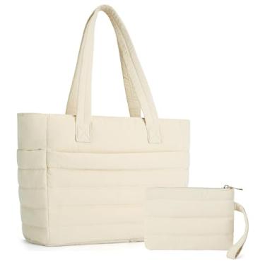 Imagem de Axcone Bolsa feminina acolchoada leve para trabalho com vários bolsos, compartimento para laptop e bolsa de maquiagem, bolsa de viagem grande para academia, deslocamento, amamentação amarela