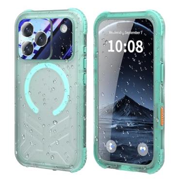 Imagem de yopuendi Capa para iPhone 17 Pro de 6,3 polegadas, transparente, fosca, à prova d'água, com protetor de lente de câmera de tela integrada, capa protetora de telefone para mergulho subaquático, lado
