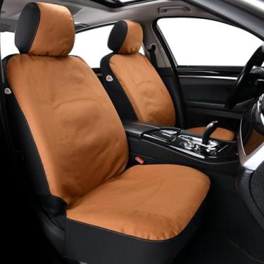 Imagem de Coverado Capas dianteiras para assento de carro, capas de assento universais de lona para carros, 2 unidades de almofadas de assento de carro, protetores de assentos automotivos para crianças e cães, capas de assento do motorista adequadas para a maioria dos veículos, caminhões, SUVs/cáqui