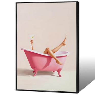 Imagem de Arte de parede de banheiro engraçada mulher bebendo vinho na banheira pôster vintage feminino champanhe decoração de parede bebidas alcoólicas impressão pintura para banheiro banheiro bar decoração de